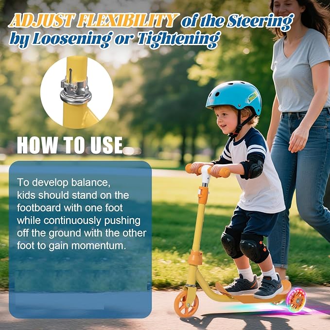 Kids Scooter Ages 3-7, 3 Wheel Scooter with LED Light Up Wheels, Safer Steering & Adjustable Handlebar, Wide Anti-Slip Deck, Heavy Duty Metal Kick Scooter for Boys Girls Toy Gift, Up to 110 lbs