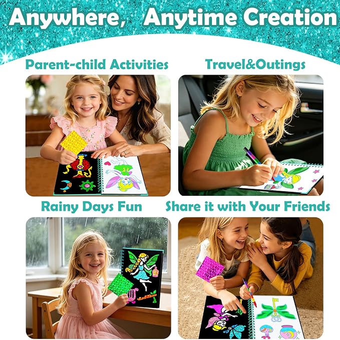 FUNNYB&G Foil Art Craft Kit for Girls 4-10 Years Old: Mess-Free & No-Glue, Create 16 Sparkly Fairy Pictures – Perfect Travel Toy & Birthday Gift for Kids（Fairy）