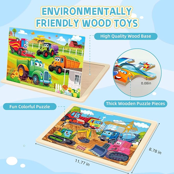 6-Pack Wooden Puzzles for Kids Ages 3-5, 30 Piece Jigsaw Puzzles Puzzles for Kids Ages 4-6, Educational Puzzles for Boys and Girls, Ages 3+