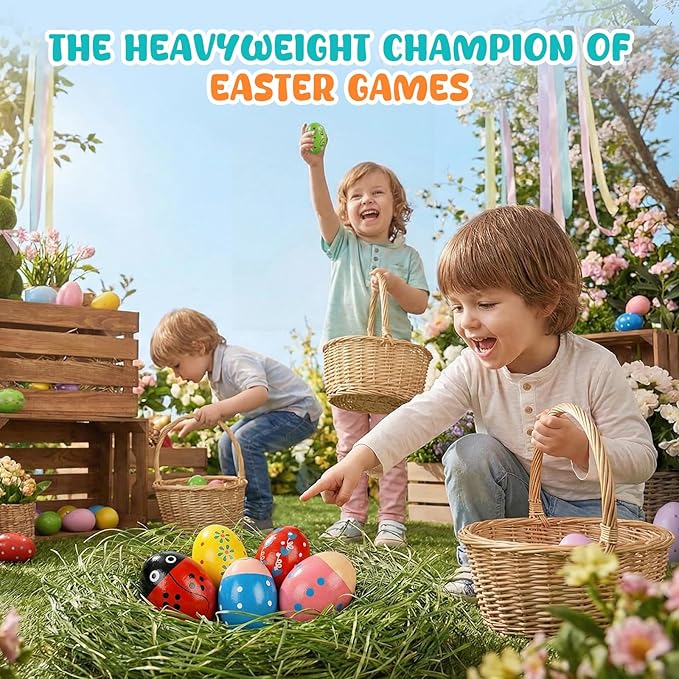 SallyFashion 6PCS Egg Shakers Musical Instruments for Babies, Wooden Maracas for Kids Hand Percussion Musical Eggs Easter Basket Stuffers Party Favors