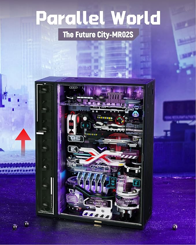 3D Puzzles Electric Marble Run Model Kits, Building Sets, 3D Puzzles for Adults, Birthday Gifts, Parallel World-The Future City（MR02S）