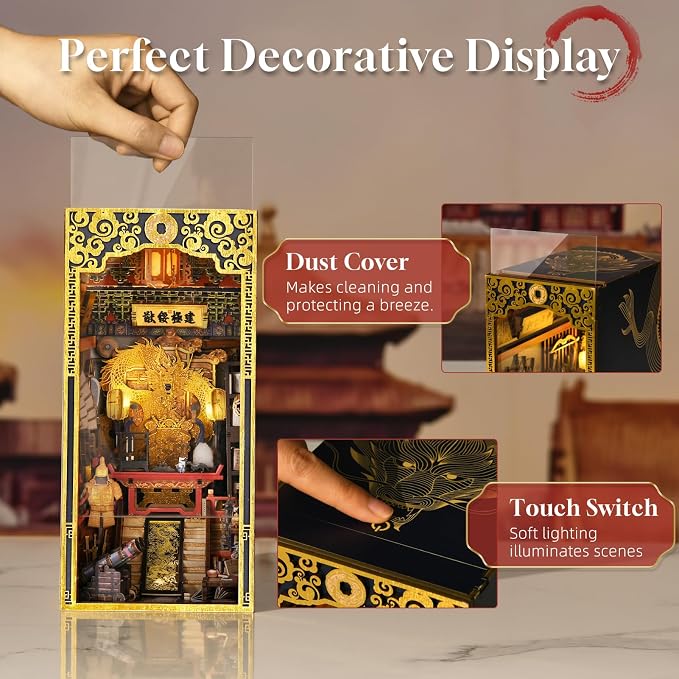 CCCDF Book Nook Kit, 3D Wooden Puzzle for Teens and Adults, DIY Miniature Dollhouse Booknook Kit Bookend Bookshelf Insert Decor with LED Light (The Emperor’s Study)