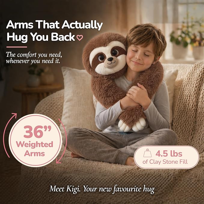 Huggle Healers Weighted Stuffed Animals for Adults, Teens and Kids - 36 Inch Long Plush Arms for Hugs - 4.5lb Sloth Stuffed Animal Plushies - Kigi Sloth