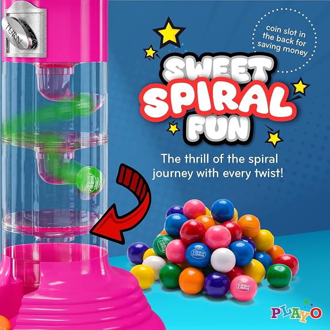 PlayO 10.5" Gumball Machine for Kids, Spiral Style Candy Dispenser for Gifts, Parties or Events - Bubblegum Machine w/Gumb Balls Included