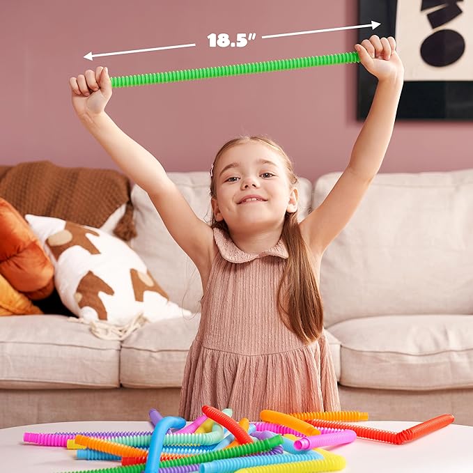 JOYIN 18 Pack Pop Tubes, Sensory Toys (Small) Fidget Toys Party Favors - 9 Colors, Creativity Learning & Fun for Kids - Perfect for Prizes Goodie Bags, Classroom School Reward