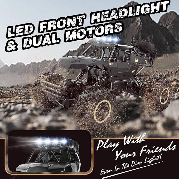 Jiakora RC Cars Remote Control Car 1:12 Off Road Truck, Metal Shell LED Headlights Offroad Monster RC Truck, 4x4 All Terrain Hobby RC Cars Toys for Boys Kids Adults Gifts 8-12