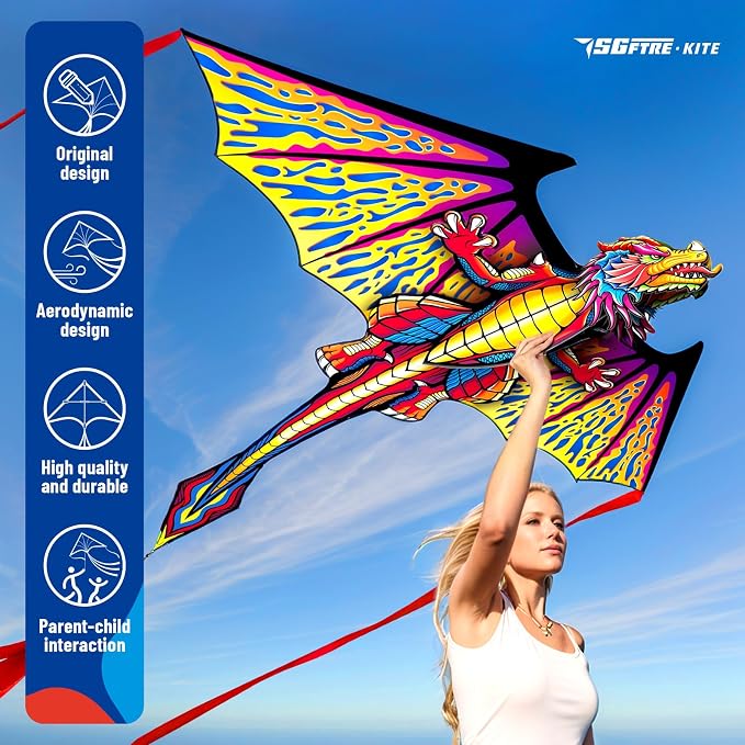 SGftre Complete Kite with Handle, Line & Accessories,Easy to Fly for Kids & Adults, Perfect for Beach, Park, Family Outdoor Activities