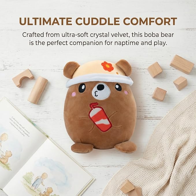AIXINI Animal Plush Toys Set - Panda, Brown Bear, Bunny, Corgi, Pink Cat with Cute Hats, Soft Stuffed Animals for Kids, Christmas Birthday Gifts (Brown Bear, Medium Size)