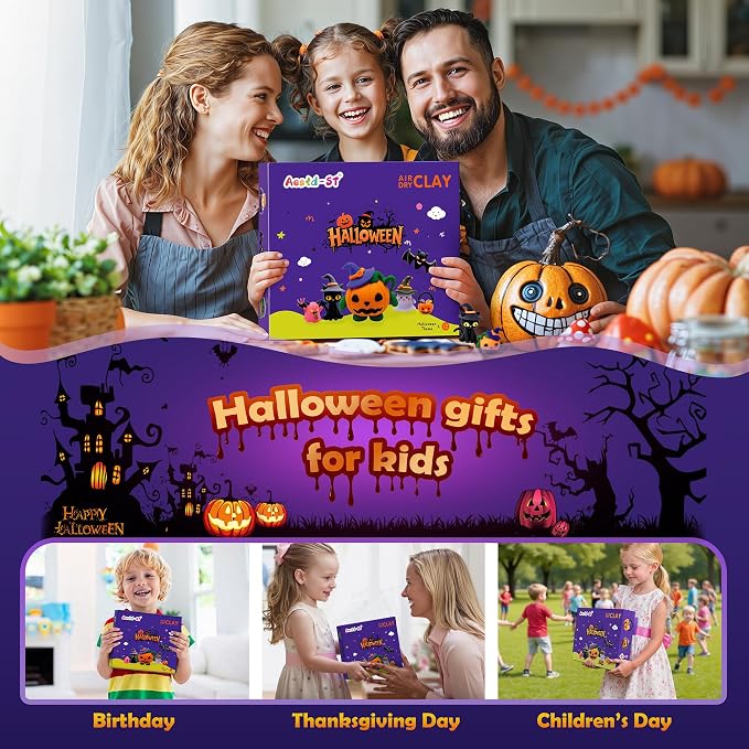 Air Dry Clay Kit - Halloween Theme, Modeling Clay for Kids, DIY Magic Clay with Sculpting Tools and Tutorials,12 Boxes Molding Clay, Ultra Light, Soft & Non-Sticky, Arts and Crafts Gift for Kids