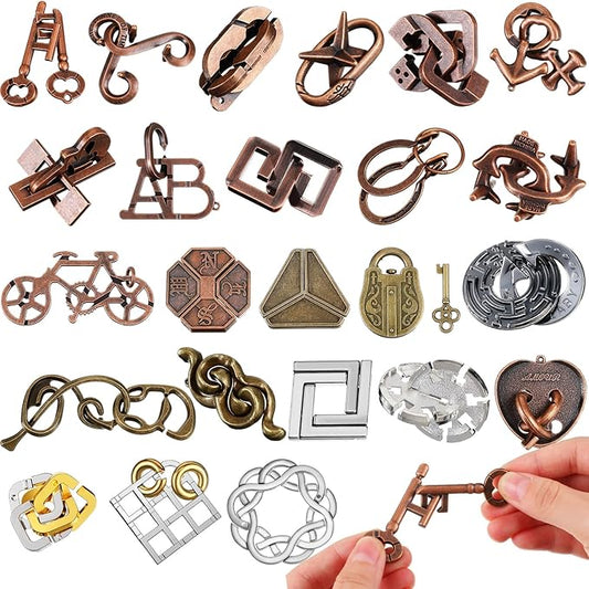 24 Pcs Metal Brain Teaser Puzzles Assortment for Adults Difficult Magic Puzzles Highly Hard Brain Games Iq Logic Test Disentanglement Game for Mind Challenge(Classic)