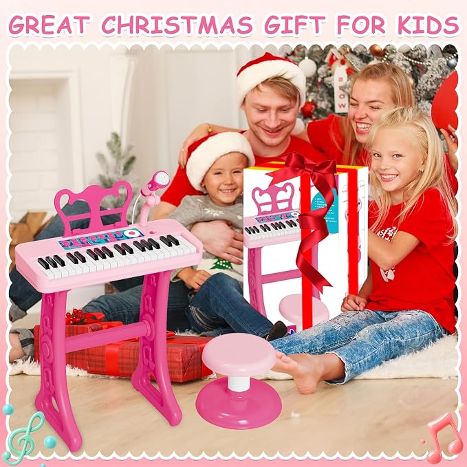 Piano Toys for 3 Year Old Girl, 37 Keyboard Toys with Microphone for Toddlers 3-7, Musical Birthday for Girls Boys Toddlers