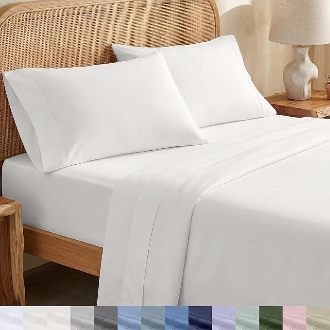 California Design Den Cal King Sheet Set - Soft 100% Organic Cotton Percale Sheets with Deep Pockets, Crisp, Breathable and Durable Bedding Set - True Ivory