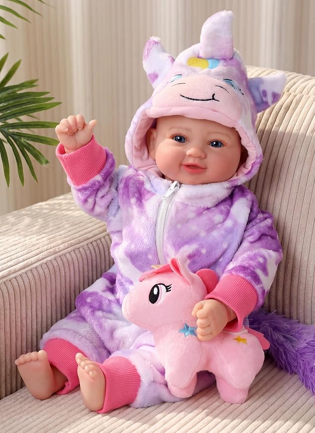 BABESIDE Baby Doll Girl - 17-Inch Soft Body Realistic Baby Doll with Blue Eyes and Unicorn Outfit Lightweight Real Life Baby Dolls for 3+ 4 5 6 7 8 9 Years Girl Birthday Gifts, Pretend Play, Christmas
