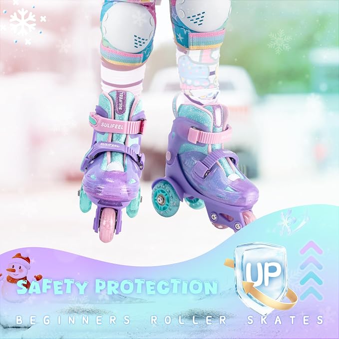 SULIFEEL Adjustable Roller Skates for Girls Boys Kids,Fun Illuminating Light Up Flash Wheels Three-Point Type Balance Suitable for Beginners Indoor Roller Skating