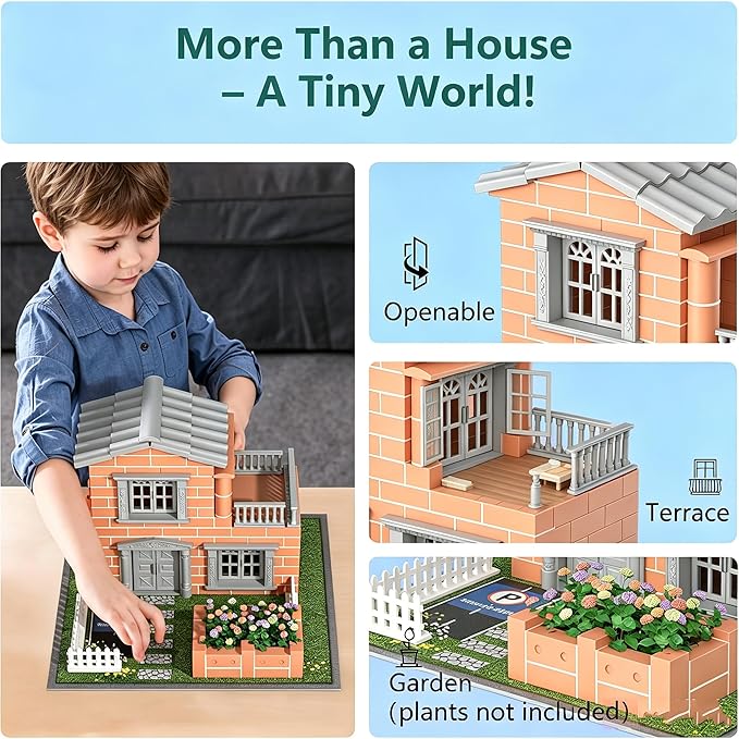 Mini House Building Kit for Kids Age 8+, Real Mini Bricks DIY Tiny House Construction Set, STEM Creative Building Blocks Toys, Educational Hands-On Architecture Craft Gifts for Boys Girls