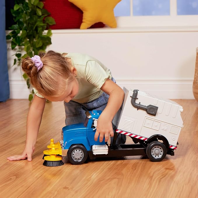 Driven by Battat – Large 18-Inch Electric Street Sweeper Kids ToysCars with Spinning Brushes & Lights – 1:16 Scale with Working Doors & Sounds – Tilting Container for 3+ Years