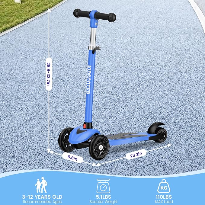 Multicolor Kids Scooter for Ages 3-12, 3 Wheel Lean to Steer Scooter with LED Light-Up Wheels, Adjustable Handlebar, Detachable Easy Storage for Boys & Girls