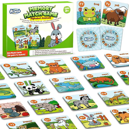 Aizweb Alphabet Match Game,Memory Game,52 Pcs ABC Learning Letter Flash Cards for Toddlers Ages 3 4 5,Educational Toys for Pre K Preschool Kindergarten Learning Activities Classroom Must Haves