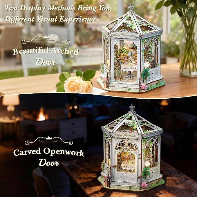 CUTEBEE DIY Miniature House Kit - 3D Wooden Puzzle Flower House Florist Book Nook Kit Model Building Set, Bookshelf Room Decor, DIY Craft Gifts for Adults Teens 14+ (Windsor Flower House)