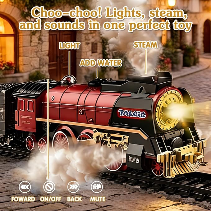 TALGIC Remote Control Train Toys for Boys with Steam, Lights and Sound, Fancy Tracks, Train Sets for Kids Ages 3 4 5 6 7 8+, Toddler Model Trains, Easter Basket Stuffers