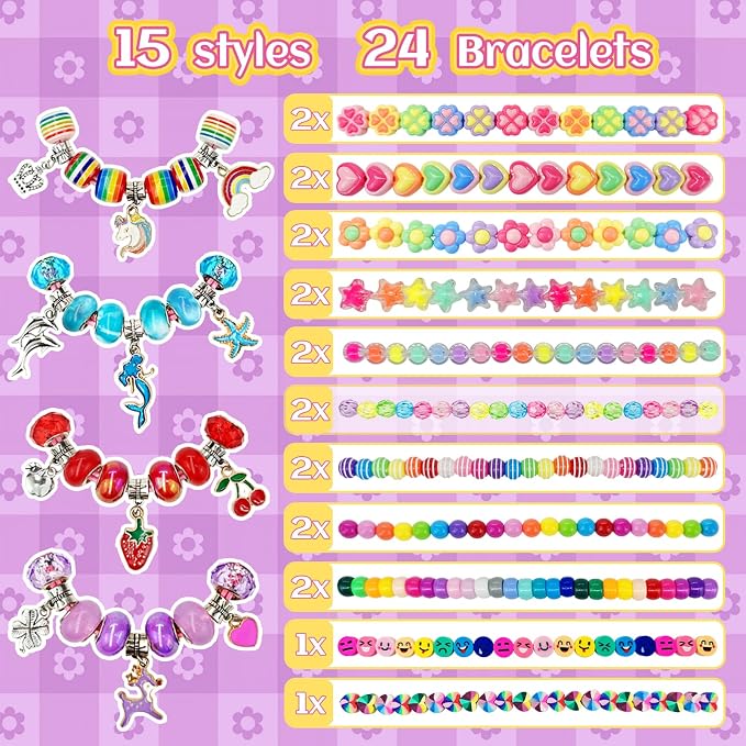 klmars Bracelet Making Party Favors for Kids,24 Bracelet Wands Crafts for Girls Ages 4-8 Years Old,Birthday Goodie Bags Christmas Gifts Classroom Prizes for Kids