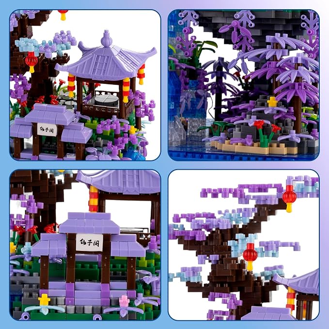CAXIMSY Peach Blossom Pond Building Blocks Set,Building Blocks Set Gifts for Adults and Kids, Micro Bricks Cherry Blossom Tree House Kit with LED Light and Display Box（2500+Pieces）
