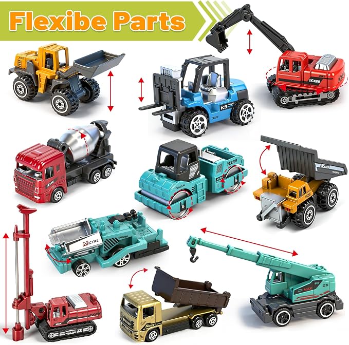 12 Pack Diecast Construction Toys, Mini Colorful Alloy Model Excavator Toy Construction Truck Toys for 3 4 5 6 7 8 Year Old Kids Toddlers, Toy Cars for Kids Birthday Cake Decorations Party Favors