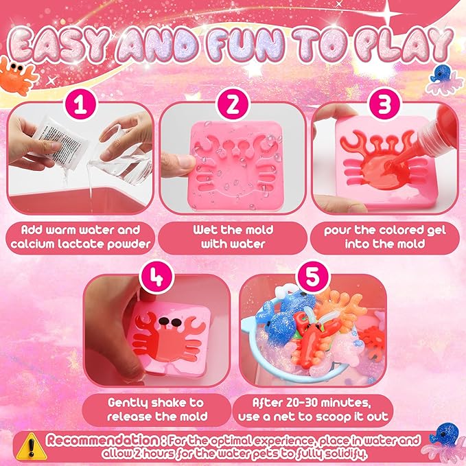 HunDun Magic Water Elf Toy Kit Gifts for Kids,Large Capacity Aqua Fairy Water Gel Kit for Kids with 22 Gels,Fun DIY Craft Kit,Squishy Maker,Make Your Own Squishies,Magic Water Pets