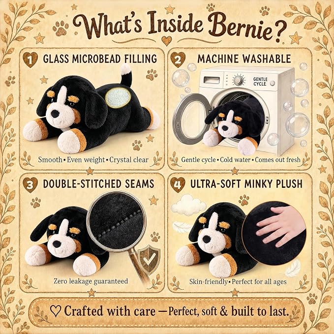 gnomantic Bernese Mountain Dog Weighted Stuffed Animals - 22 Inch 4.5 Pounds Weighted Plushies Dog Stuffed Animal - Big Plush Pillow - Cute Plush Toy Gifts for Kids & Adults (22" 4.5 lbs)