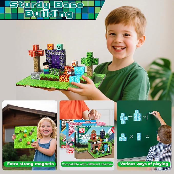 150PCS Magnetic Blocks with 6 Base Plate - Building Blocks Cubes for Kids Ages 4-8, STEM Magnet Building Toys Boys Girls, Christmas Birthday Gifts Preschool Educational Learning Toy for 3+ Years Old