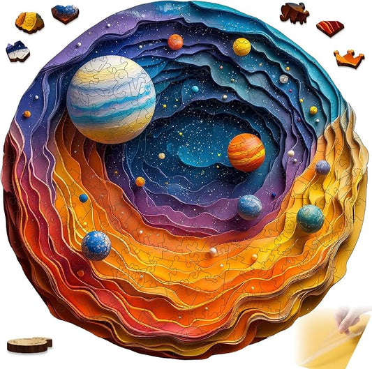 Mys Aurora Space Puzzles for Adults 500 Pieces, Unique Shapes Solar System Jigsaw Puzzles, 3D Visual Effect Planet Wooden Puzzles, Family Puzzle Games Birthday Gift, 16.5 x 16.2 Inches