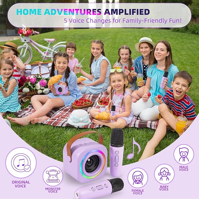 Mini Karaoke Machine for Kids with 2 Wireless Mics,TOP Singing Toys Birthday Gifts Ideas for Girls Ages 3,4,5,6,7,8,9,10,11,12+ Years Old,Great Gift Ages Girls,Boys Trend Party