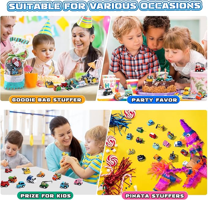 Fajiabao 18 PCS Toy Cars for Toddlers Mini Pull Back Cars Trucks Pinata Stuffers for Kids Party Favors for Kids 3-5 Classroom Prizes Basket Bulk & Goodie Bag & Treasure Box for 2 3 4 5 6 Boys Girls