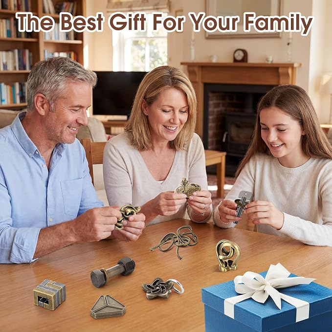 Wettarn 9 Pcs Metal Brain Teaser Puzzles 3D Steel Puzzle Set for Adults IQ Logic Challenge Disentanglement Unlock Interlocking Games Smart Logic Test Toys for Adults Mind Challenge(Retro Style)