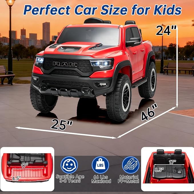 FINITO 4WD Kids 24V 4x4 Kids Ride On 2 Seater Police Truck, Remote Control Ride On Toy Car, Kids' Electric Ride On Truck, Kids' Side by Side Truck for Children Ages 3+, Powered Cars for Kids
