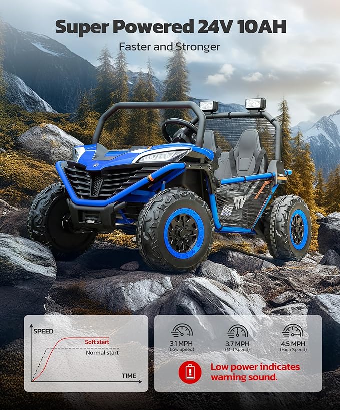 ELEMARA 24V Ride on Car for Kids, 2 Seater XL 20" Seat Ride on Toy, 10AH 4WD Battery Powered 4.5MPH Electric Car with Remote, 3 Speeds, Music Gift for Ages 3-8