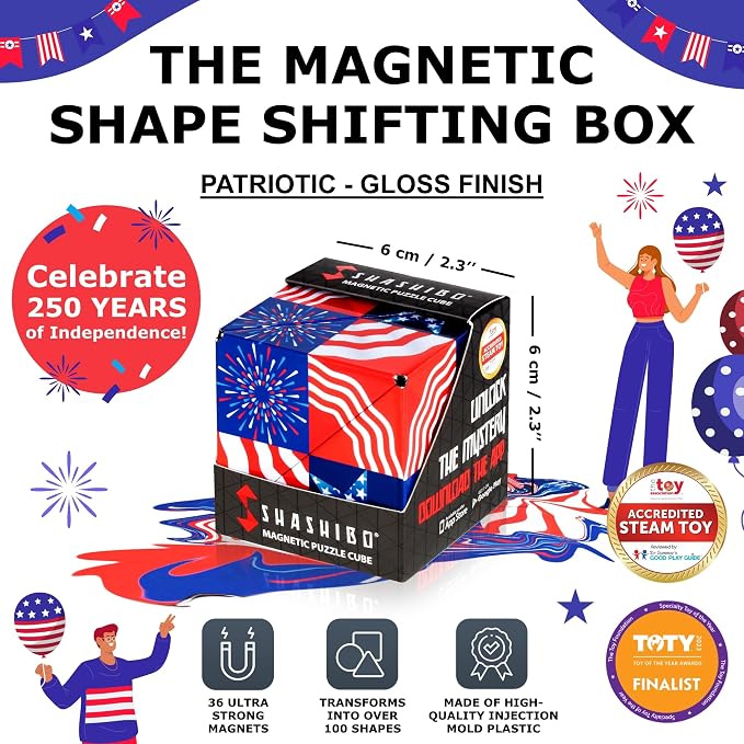 Shashibo Sensory Fidget Toy for Adults & Kids, Stress Relief Fidget Toy for Adults, Teens & Kids, Cool Fidget Toys for Desk, Classroom Must Have, Sensory Shape Shifting Cube, 100+ Possible Shapes