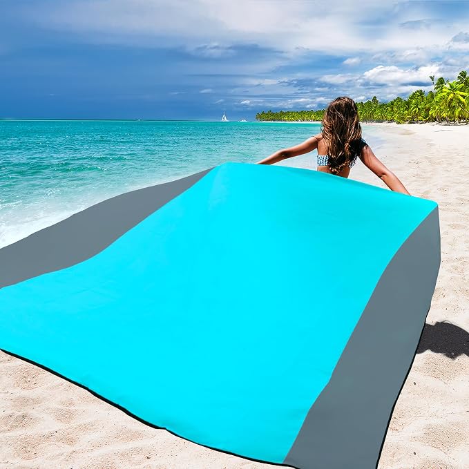 WIWIGO Beach Blanket Waterproof Sandproof Beach Mat 79" X 83"/10'x9'for 2-8 Adults Quick Drying Outdoor Picnic Mat Beach Accessories for Travel, Camping, Hiking