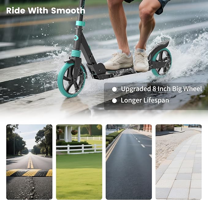 Kick Scooter for Kids 5-12, Teens, Adults, CPSC Certified Foldable Lightweight Sport Scooter with 8 Inch Wheels, Max Load 240 LBS, Gift for Childs
