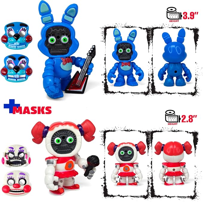 Set 12 pcs Inspired by Game Five Night at Freddys Toys | Mini Figures Collection with Masks | FNAF Action Figure [Rockstar Bonnie, Montgomery Gator, Chica, Human Security, Radioactive Foxy etc.]