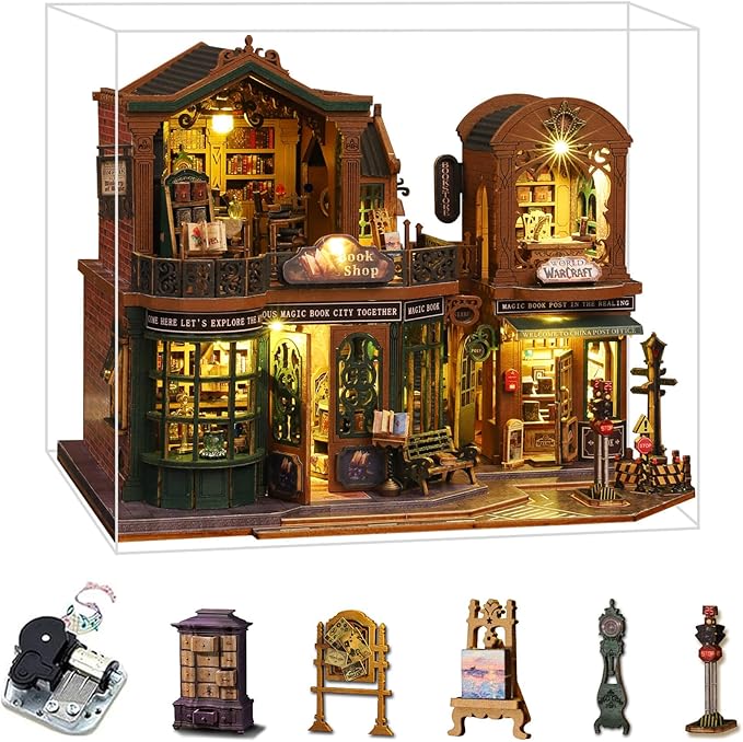 fifijoy DIY Dollhouse Miniature House Kit, Tiny House Kits Mini Doll House Model Building Sets, Wooden Miniature Kits for Adults (Magic Book City)