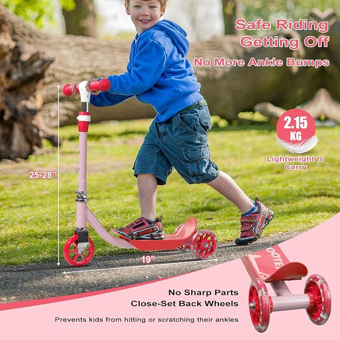 Kids Scooter: LED Lighted 3 Wheel Scooters for Kids 3-5, 3 Adjustable Height Handlebar, Anti-Slip Deck,Heavy Duty Metal Scooters for Boys Girls Ages 3-5 5-7, up to 110 Lbs,Toddler Kick Scooter