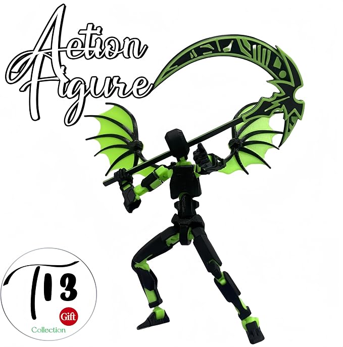 SENROELECTRONAGE Titan 13 Action Figures,(2Pack) Assembly Completed Dummy 13 Action Figures, Lucky T13 Action Figure, T13 Action Figure 3D Printed Multi-Jointed Movable, Green and Red Sickle