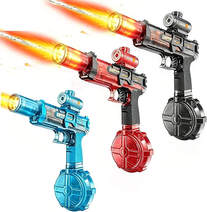 3 Pack Electric Water Gun for Kids, YSD Automatic Water Gun with LED Light & Spray Sound, Rechargeable, 26FT Shooting Range, Summer Water Toys for Pool Beach Party (Blue+Black+Red)