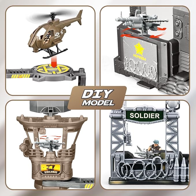 88-in-1 Army Men Toys Sets for Boys 4-7 8-12, Military Base/Truck/Helicopter/Kayak Boat/Motorcycle/Army Men Action Figures/Weapon Gears, Army Toys for Boys Kids Birthday Gifts Party Favors
