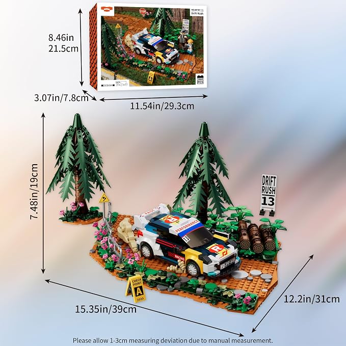 Car Building Set, Off-Road Racing Cars Buildings Blocks Sets for Adults Kids, Miniature Vehicle Model w/ Forest Scene Modular Car Building Kit Toys Gift for Birthday Holidays,Drift Rush 1049PCS