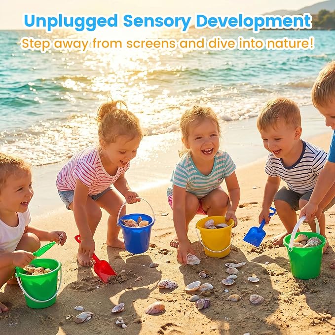 Shindel 28Sets Sand Buckets and Shovels for Kids, Beach Buckets Travel Sand Toys, Beach Essentials, Fun Summer Activities