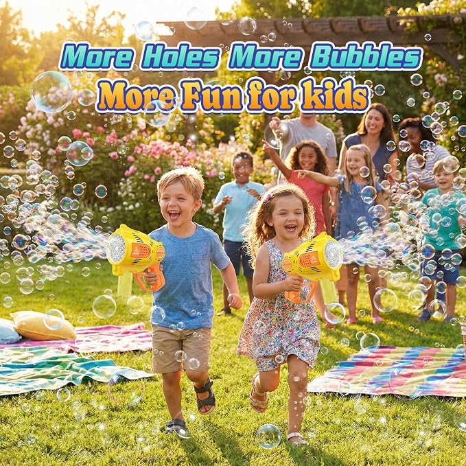 57-Holes Bubble Machine Gun for Kids, Big Automatic Bubbles Blower Blaster Maker with 1 Bottles Solution, Easter Party Favors Summer Outdoors Wedding Toys Gifts for Teens Children Boys Girls 3+,Yellow