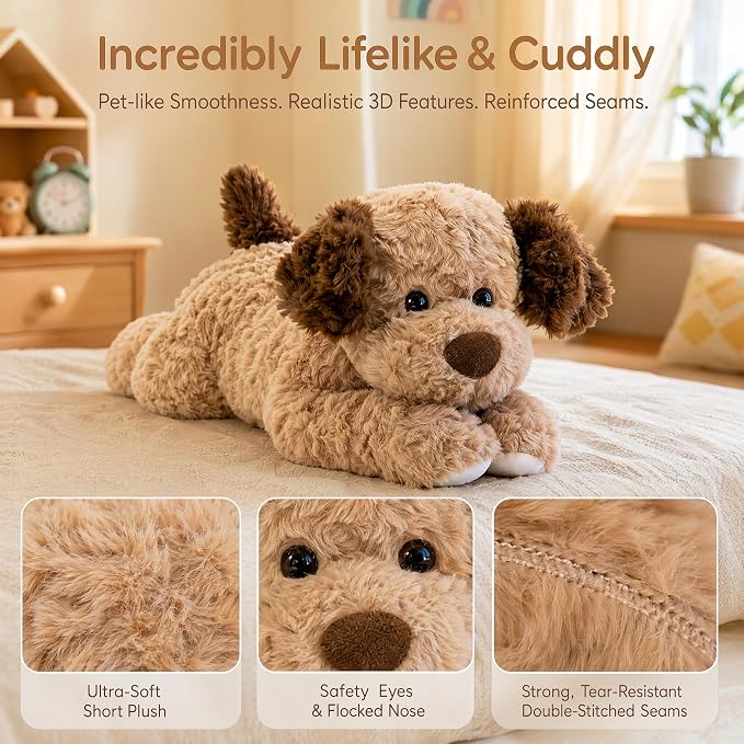 Dog Plush Dog Toy 18 Inch, 2.6 lbs – Brown Weighted Stuffed Animal Dog– Ultra-Soft Plush, Durable Design, Suitable for Kids & Adults – Cozy Comfort Companion
