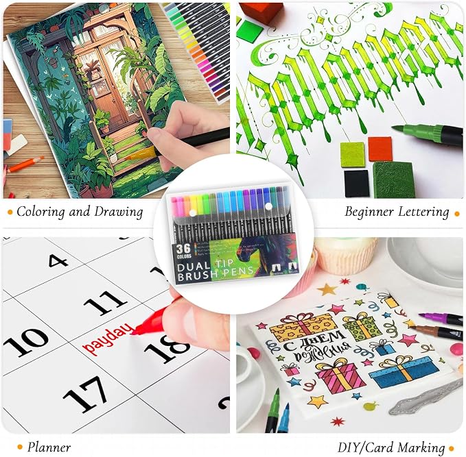 Adult Coloring Books for Women Relaxation, 4Pcs Mindfulness Coloring Books for Women with 36 Colors Markers, 36 Dual Tip Colors Markers(Brush and Fine Point), Anxiety Relief Mindfulness Gift